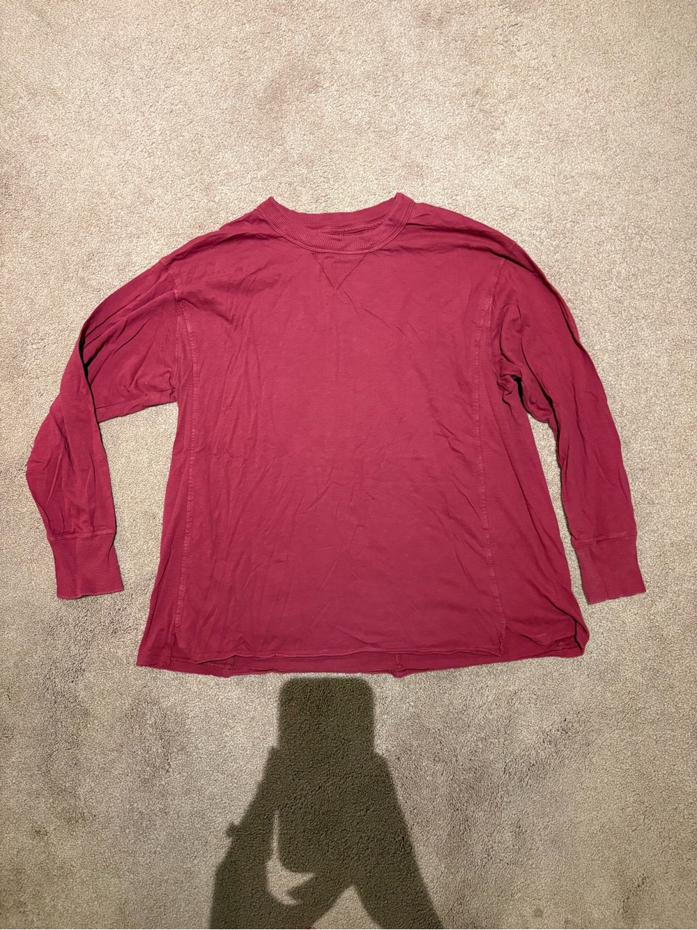 aerie Women's Long-Sleeve Crewneck Shirt Berry size medium